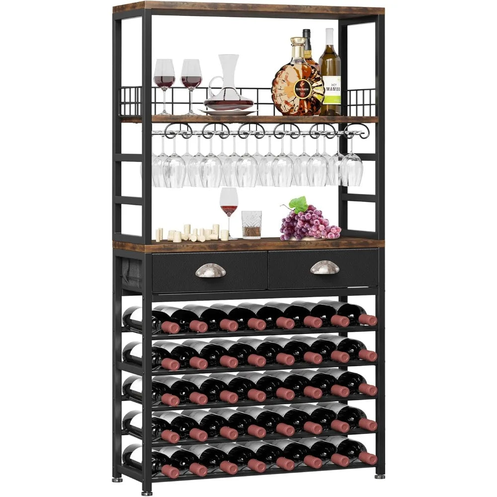 Bar Cabinet with Storage Wine Rack Freestanding 6-Tier Home Bar Furniture