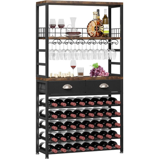 Bar Cabinet with Storage Wine Rack Freestanding 6-Tier Home Bar Furniture