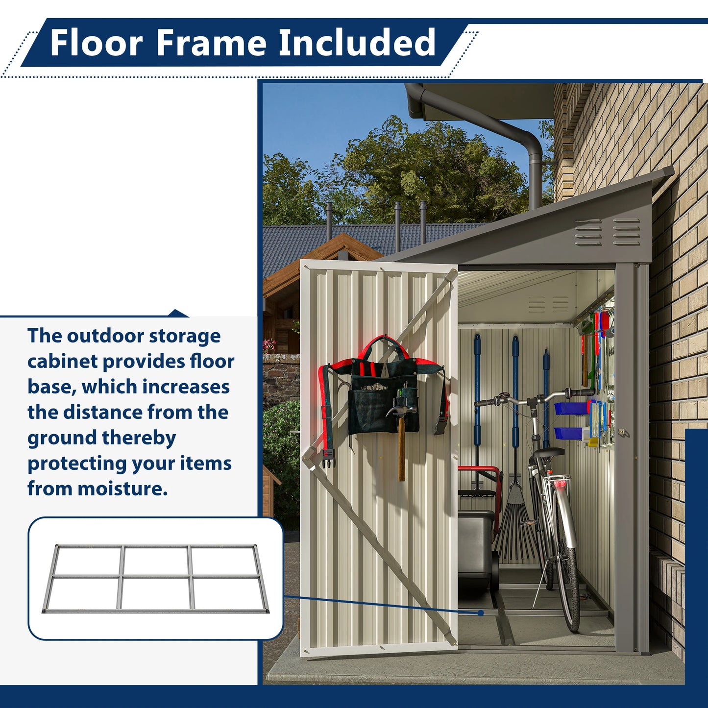 Ljustra 4x8 Metal Outdoor Storage Shed Waterproof Garden Cabinet