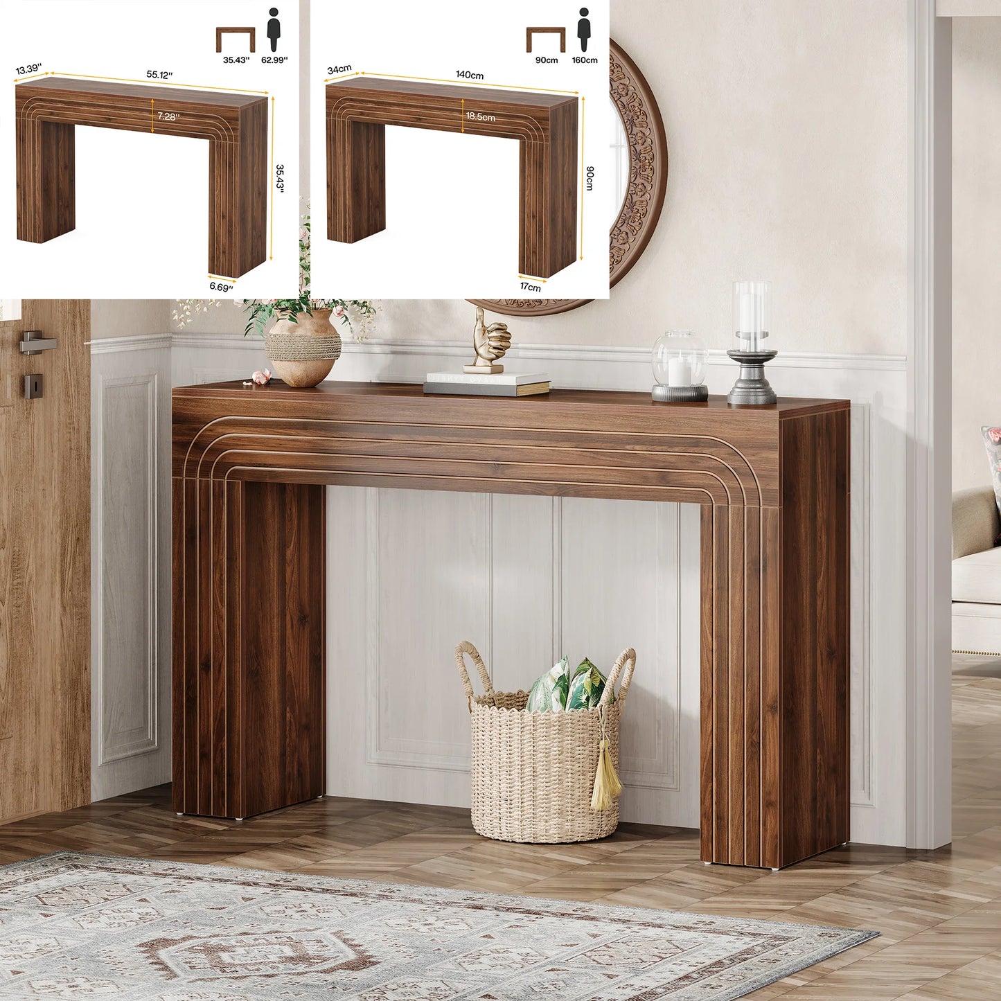 Ljustra 63 Inch Farmhouse Console Table Wooden Sofa Table Entryway Hallway