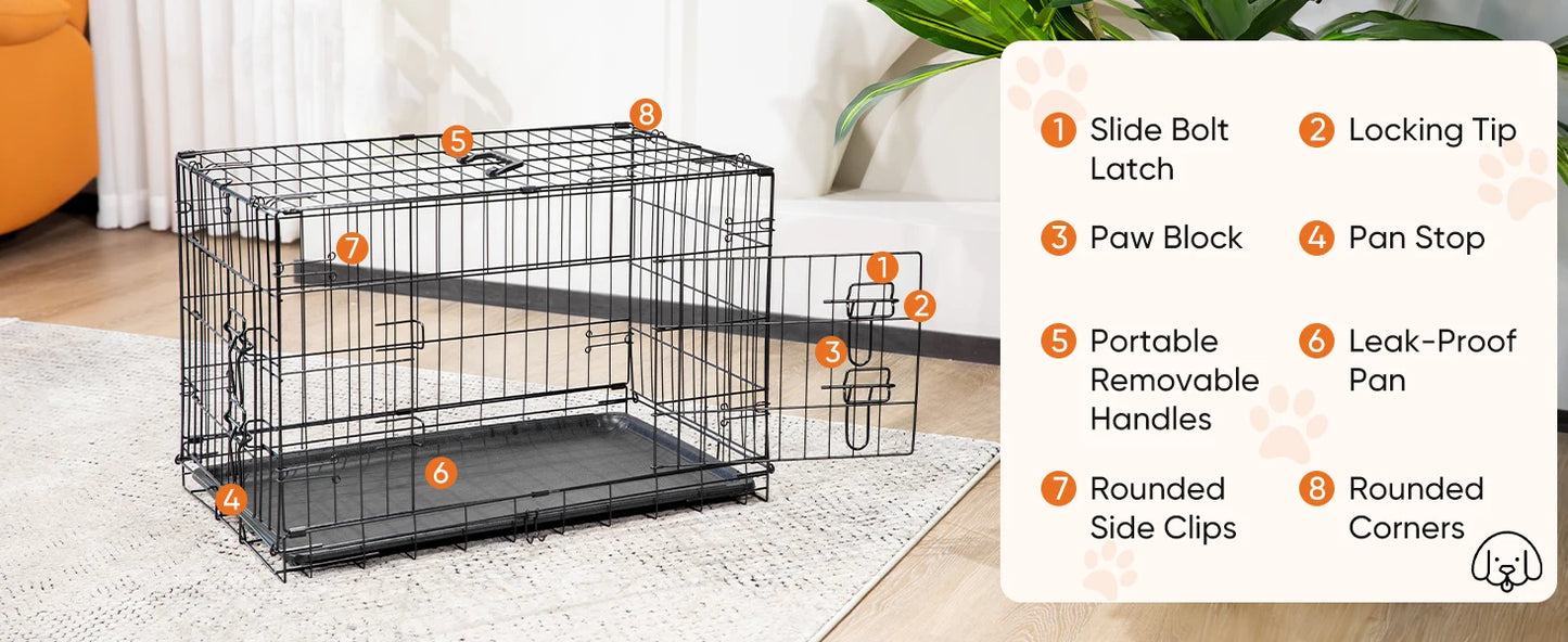 Extra Large Double Door Folding Metal Wire Dog Cage with Leak-Proof Tray