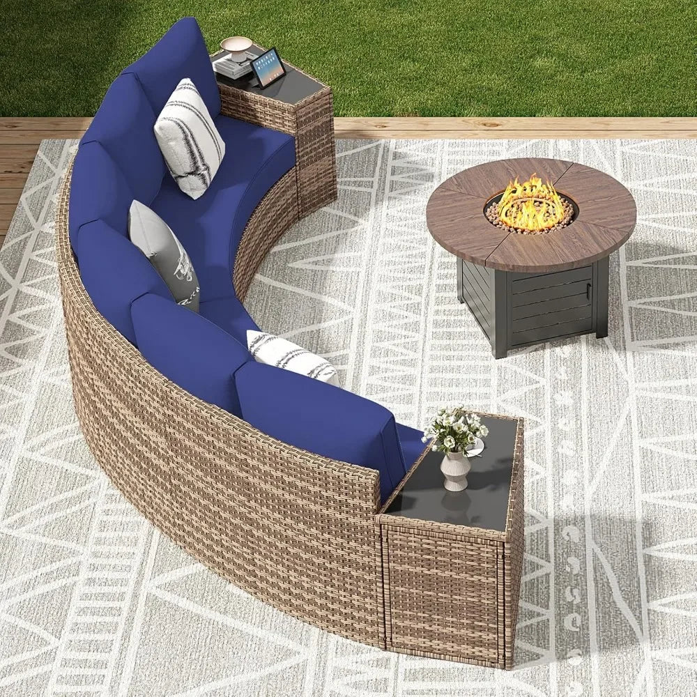 Ljustra Half-Moon Sectional Sofa Set Outdoor Patio Furniture with Cushions