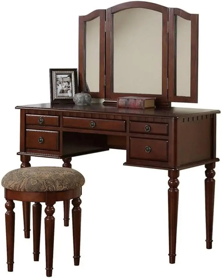 Bobkona St Croix Vanity Set with Stool and Mirror for Makeup Storage