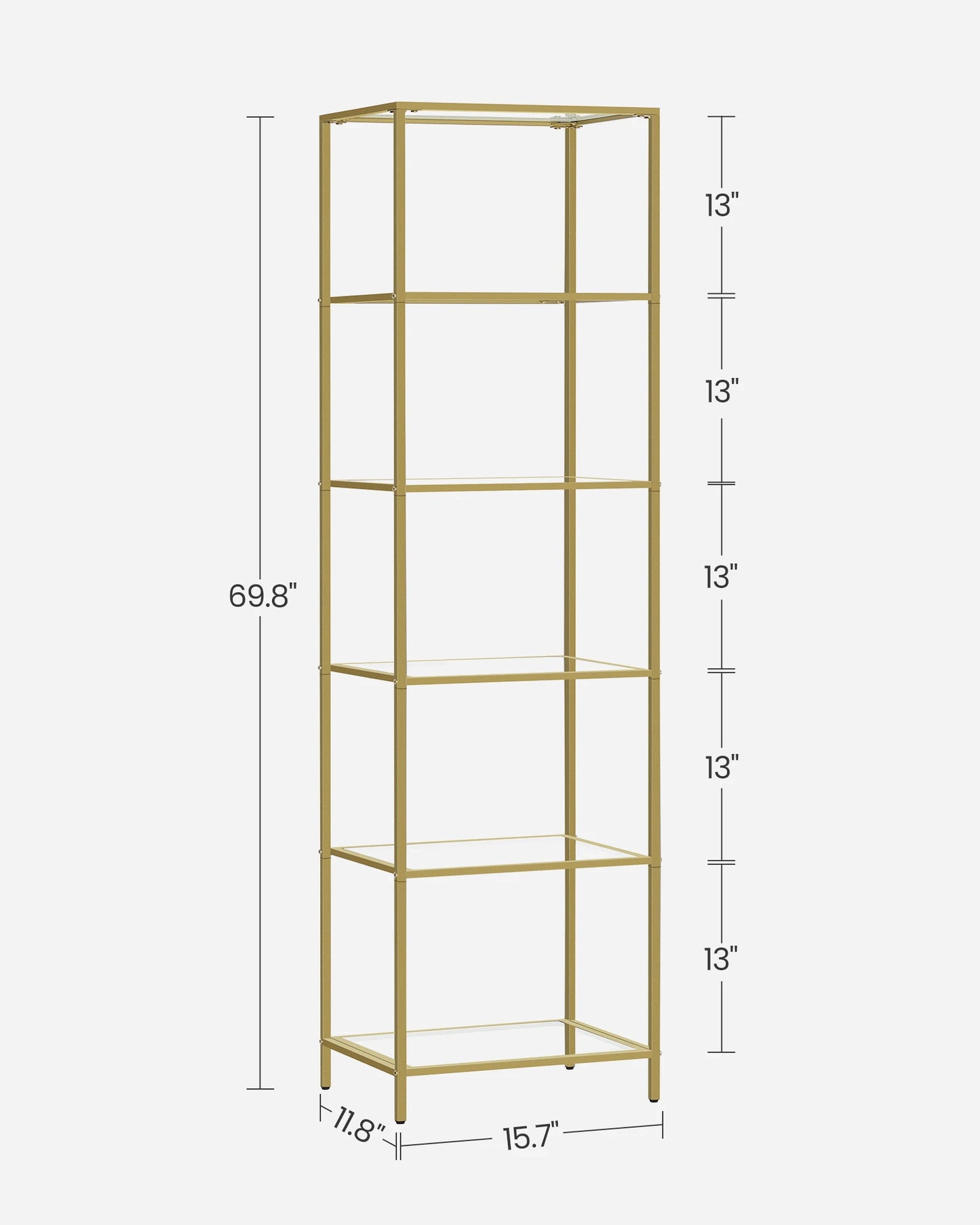 Ljustra 6-Tier Slim Bookshelf Tempered Glass Steel Frame Modern Design