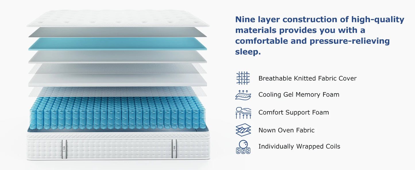 Ljustra 12 Inch Hybrid Queen Mattress Memory Foam Pocket Springs