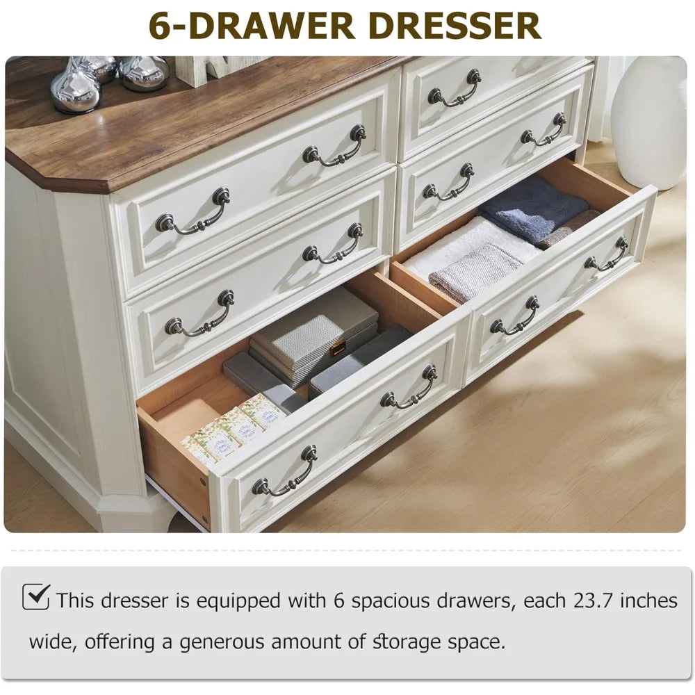 Farmhouse 6 Drawer Dresser Rustic Chest Storage Organizer for Bedroom