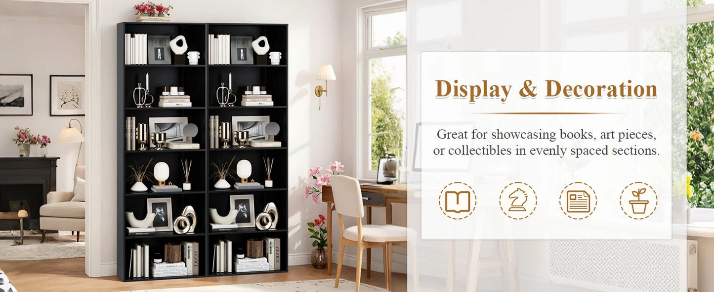 6-Tier Open Bookcase Freestanding Display Storage Shelves for Home Office
