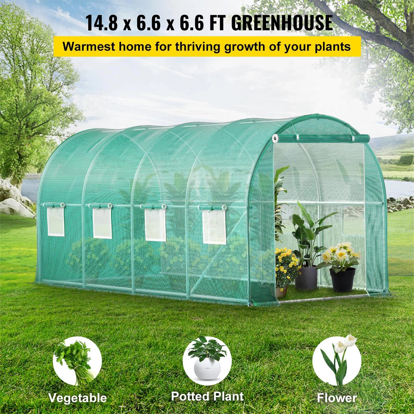 SucceBuy Walk-in Tunnel Greenhouse Galvanized Frame Waterproof Cover