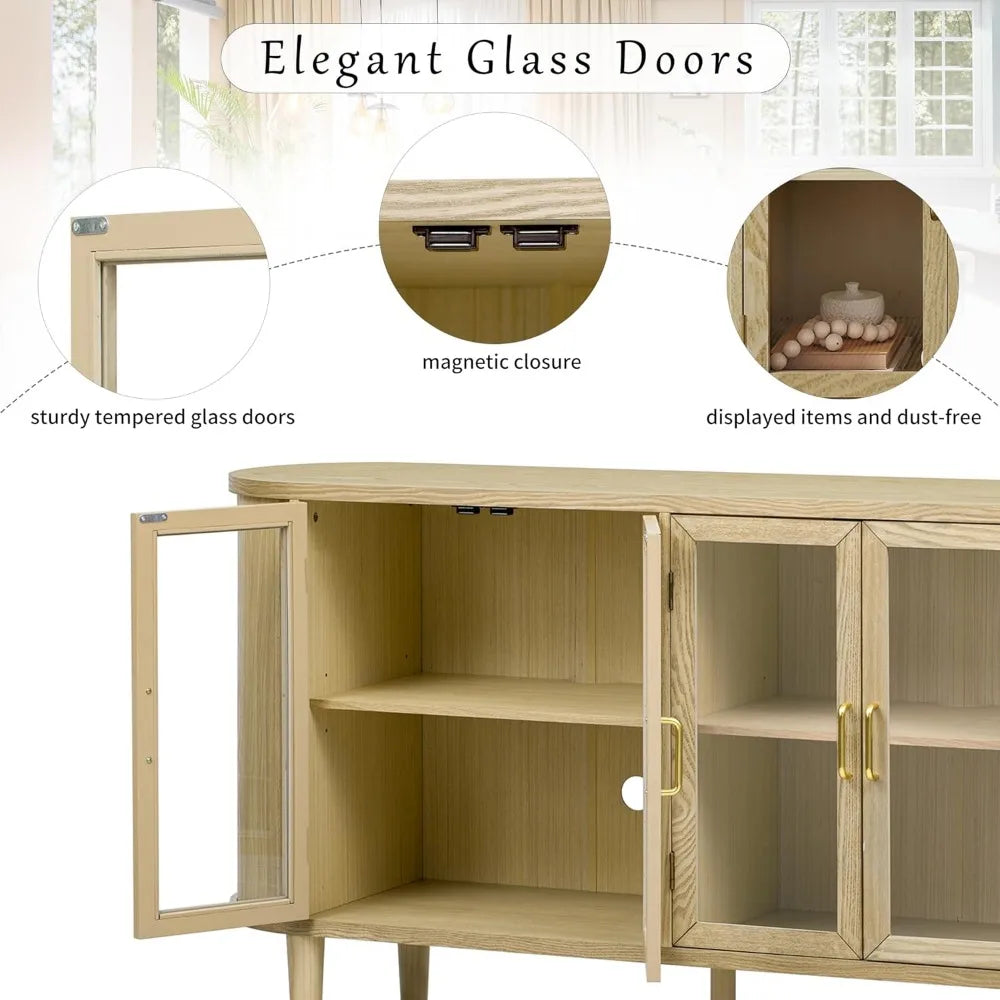 Oval Sideboard Buffet Cabinet Mid Century Modern Coffee Bar Table