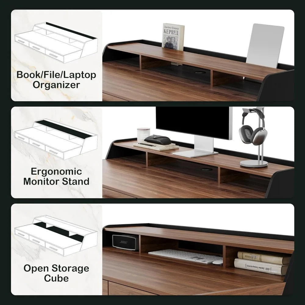 Height Adjustable Standing Desk with 3 Drawers and Monitor Shelf