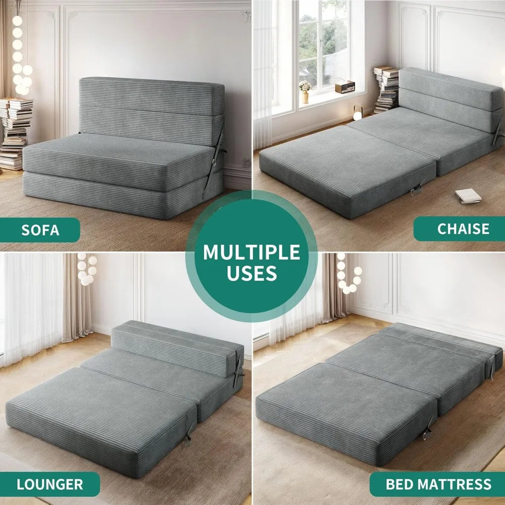 Ljustra Convertible Folding Sofa Bed Corduroy Memory Foam Couch