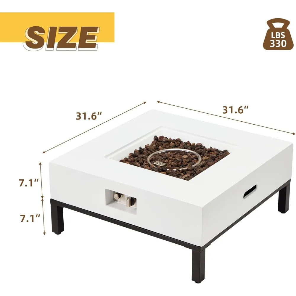32 Inch Square Propane Fire Pit Table Outdoor Gas Fireplace Patio