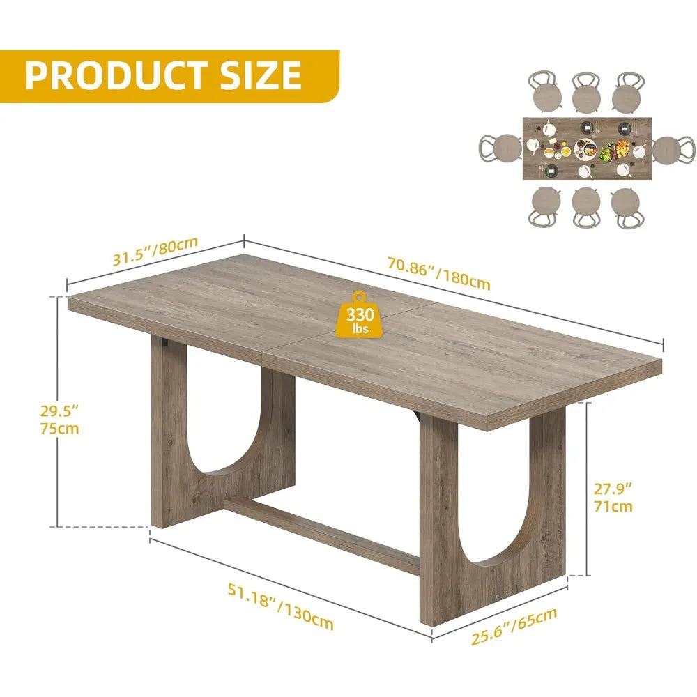 Large Rectangle Dining Table for 6-8 People Farmhouse Kitchen Table