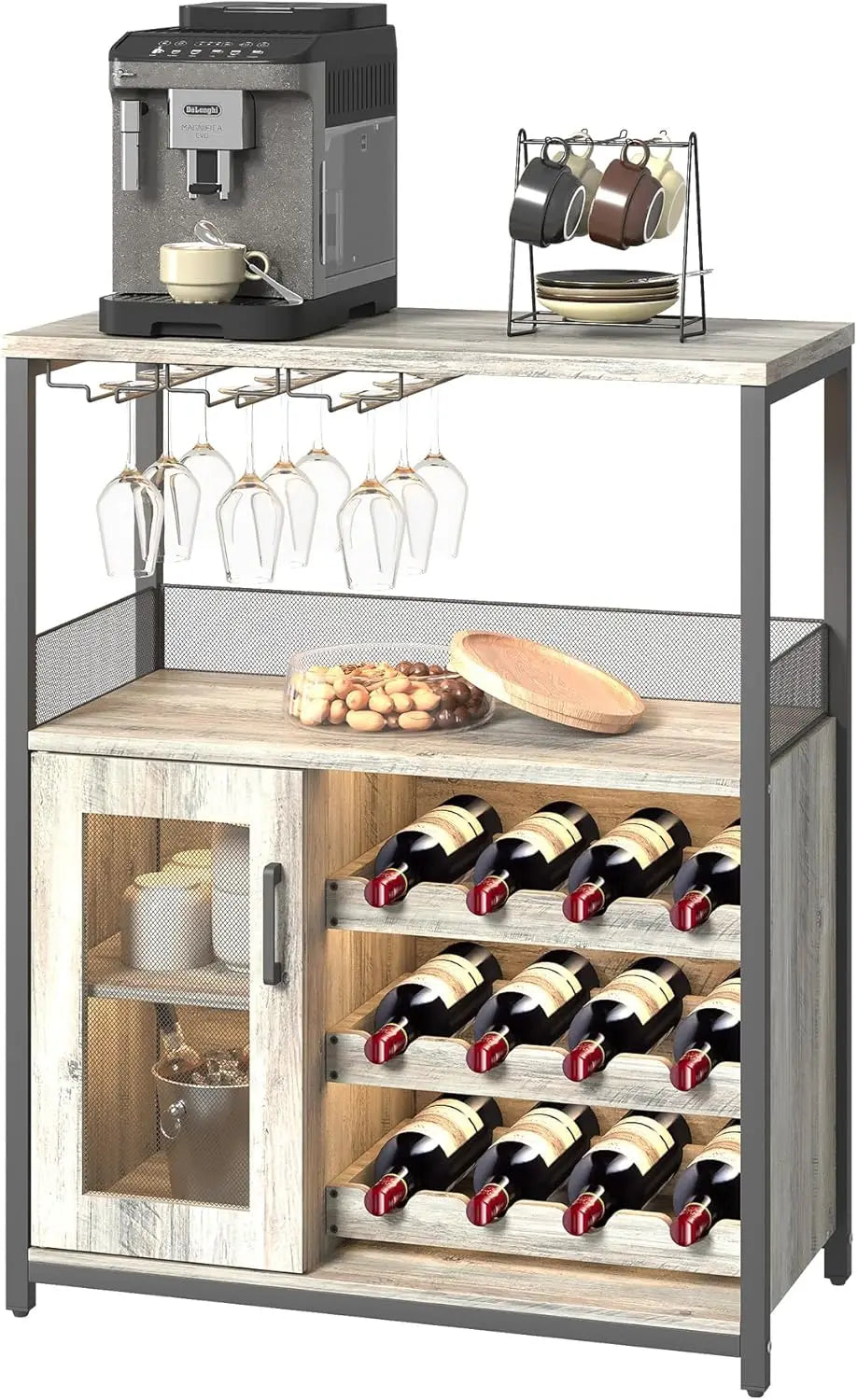 Wine Bar Cabinet with LED Light Kitchen Sideboard Coffee Bar Rack