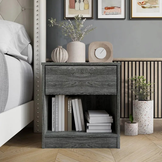 Versatile Wood Side Table Minimalist Nightstand with Drawer for Living Room