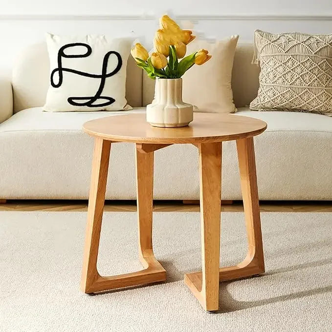 Solid Wood Round Coffee Table Rustic Farmhouse Living Room Tea Table