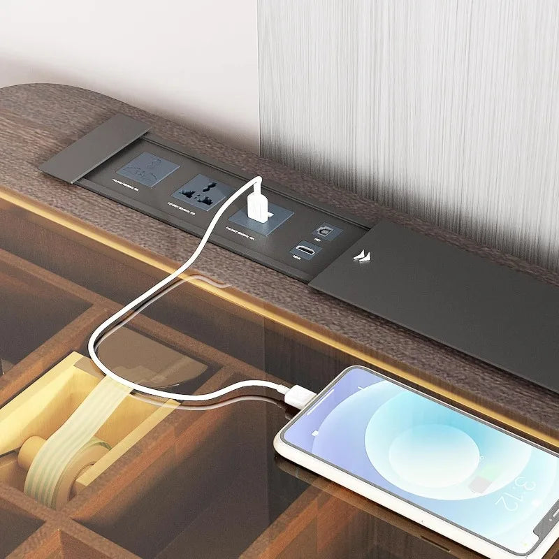 Vanity Desk with Built-in Outlet for Makeup and Home Office Use