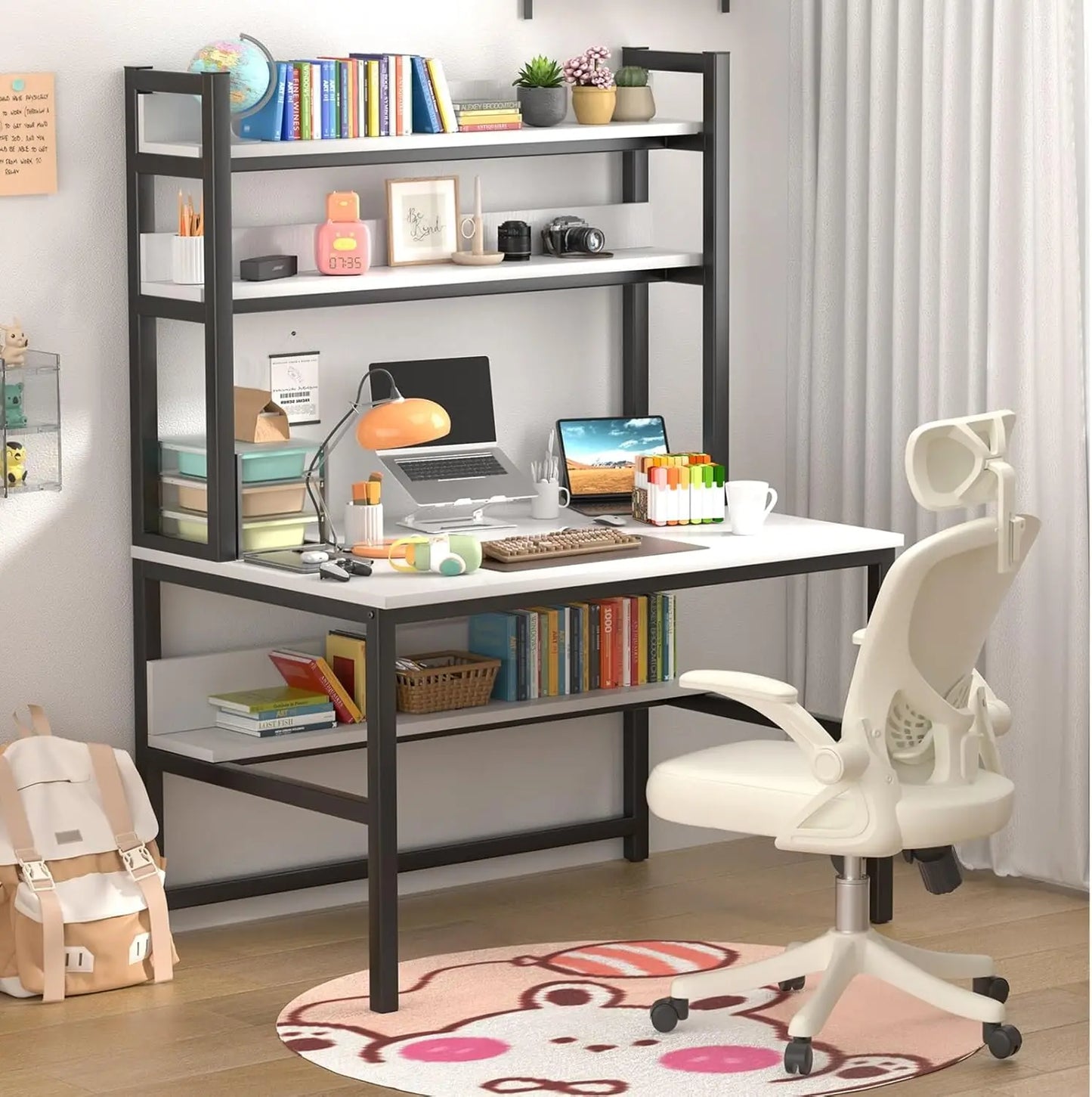 Computer Desk with Shelves 47" W Home Office Study Table Modern Design