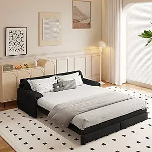 Ljustra 74.8" Queen Pull Out Sofa Bed Luxury Velvet Convertible Couch