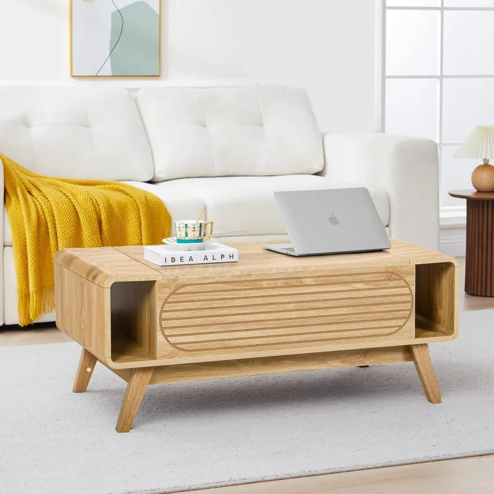 Small Lift Top Coffee Table with Hidden Storage Mid Century Modern Style