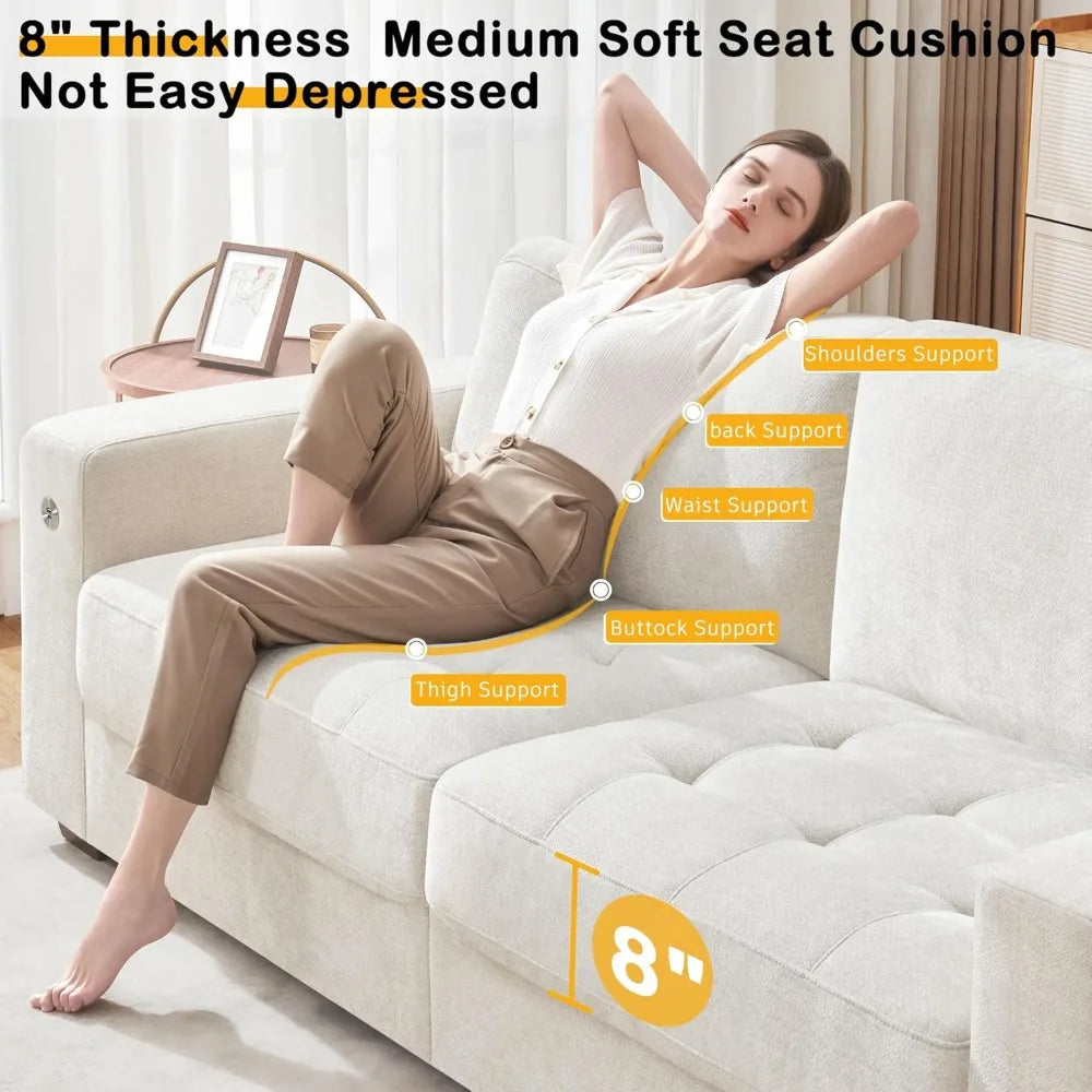 Modern 89 Inch Sofa Living Room Couch Comfy Chenille Fabric