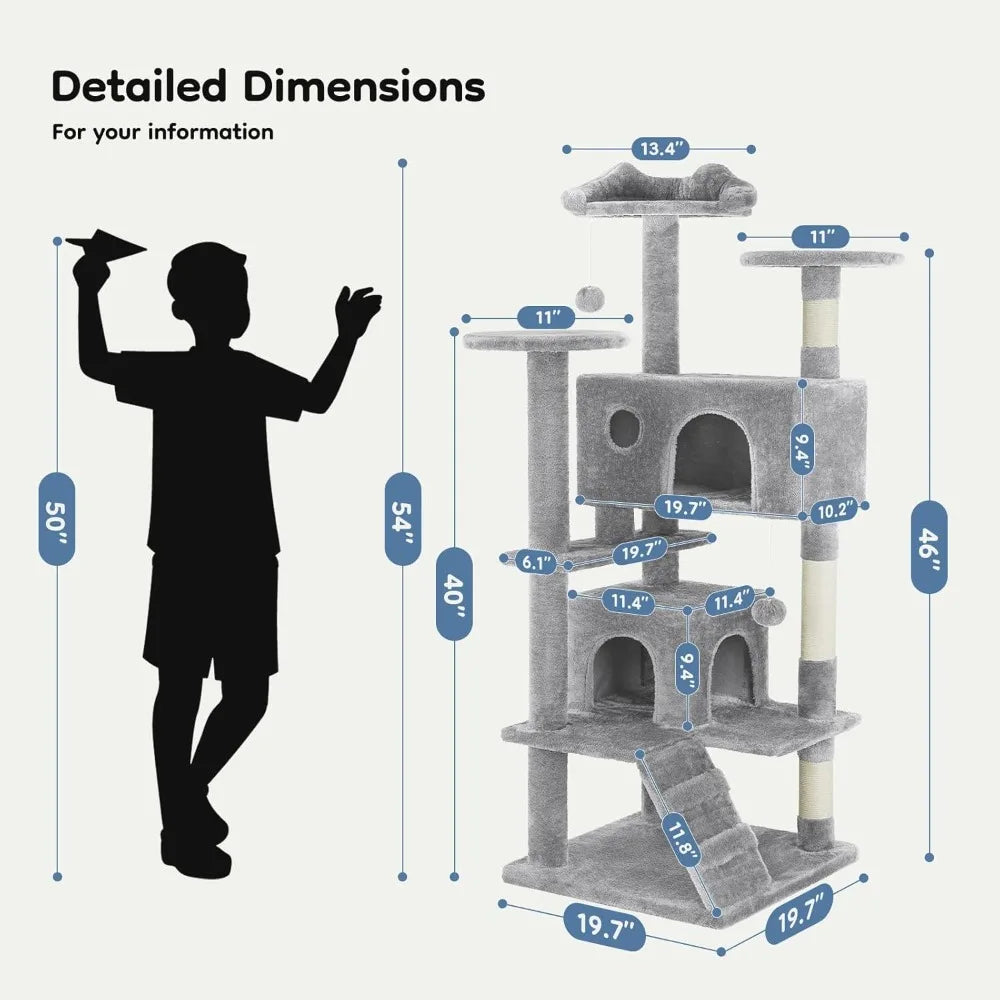 Ljustra 54inch Indoor Cat Tree Tower Multi-Level Pet House for Cats