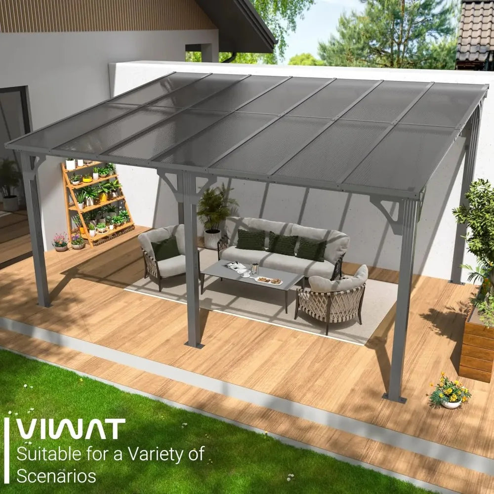 10x14 FT Wall Mounted Gazebo Aluminum Pergola Outdoor Shade Clearance