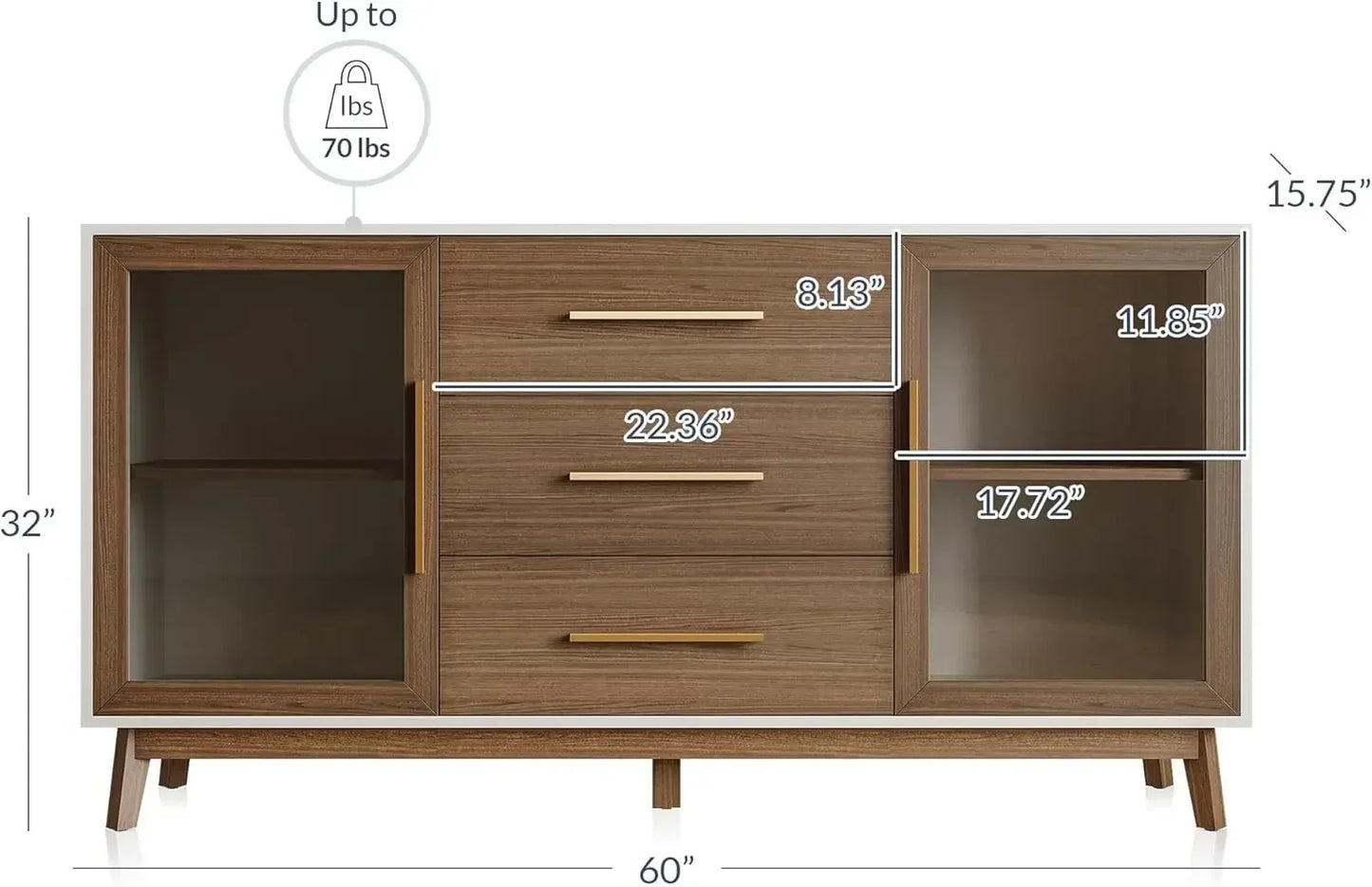 Sideboard Buffet Cabinet with 3 Drawers 2 Doors Console Table Storage