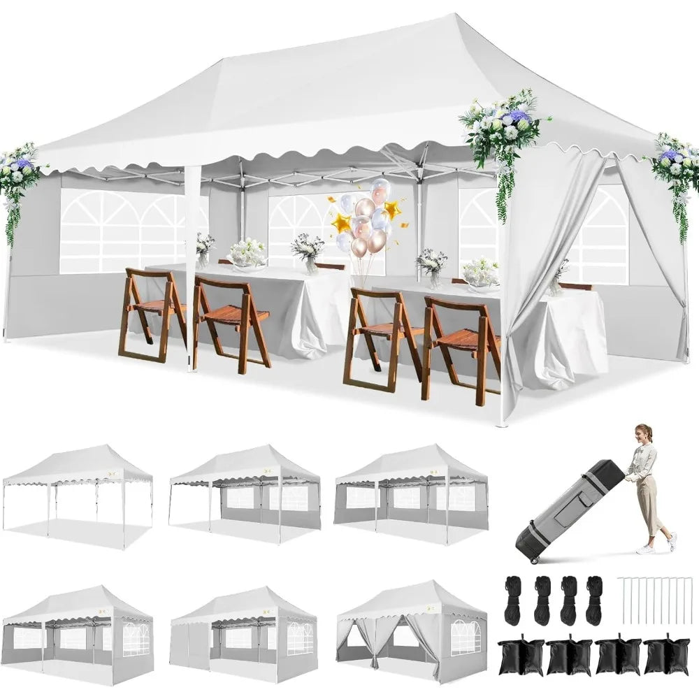10x20 Pop Up Canopy Tent Waterproof Easy Setup with Sidewalls Sandbags