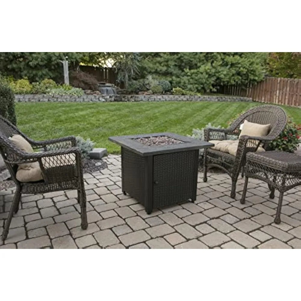 30 Inch Gas Outdoor Fire Pit Table with Resin Mantel and Lava Rock