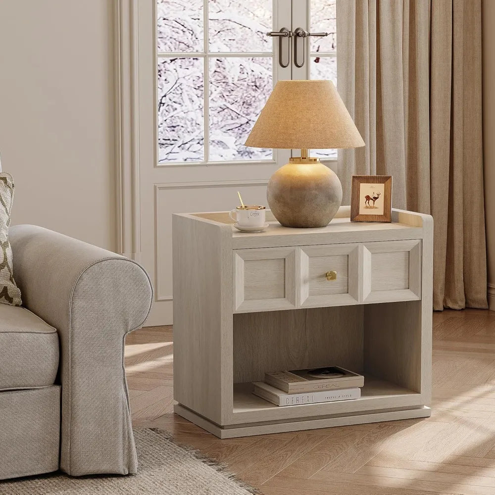 Night Stand Set of 2 Modern Bedside Tables with Drawer for Queen Size Bed