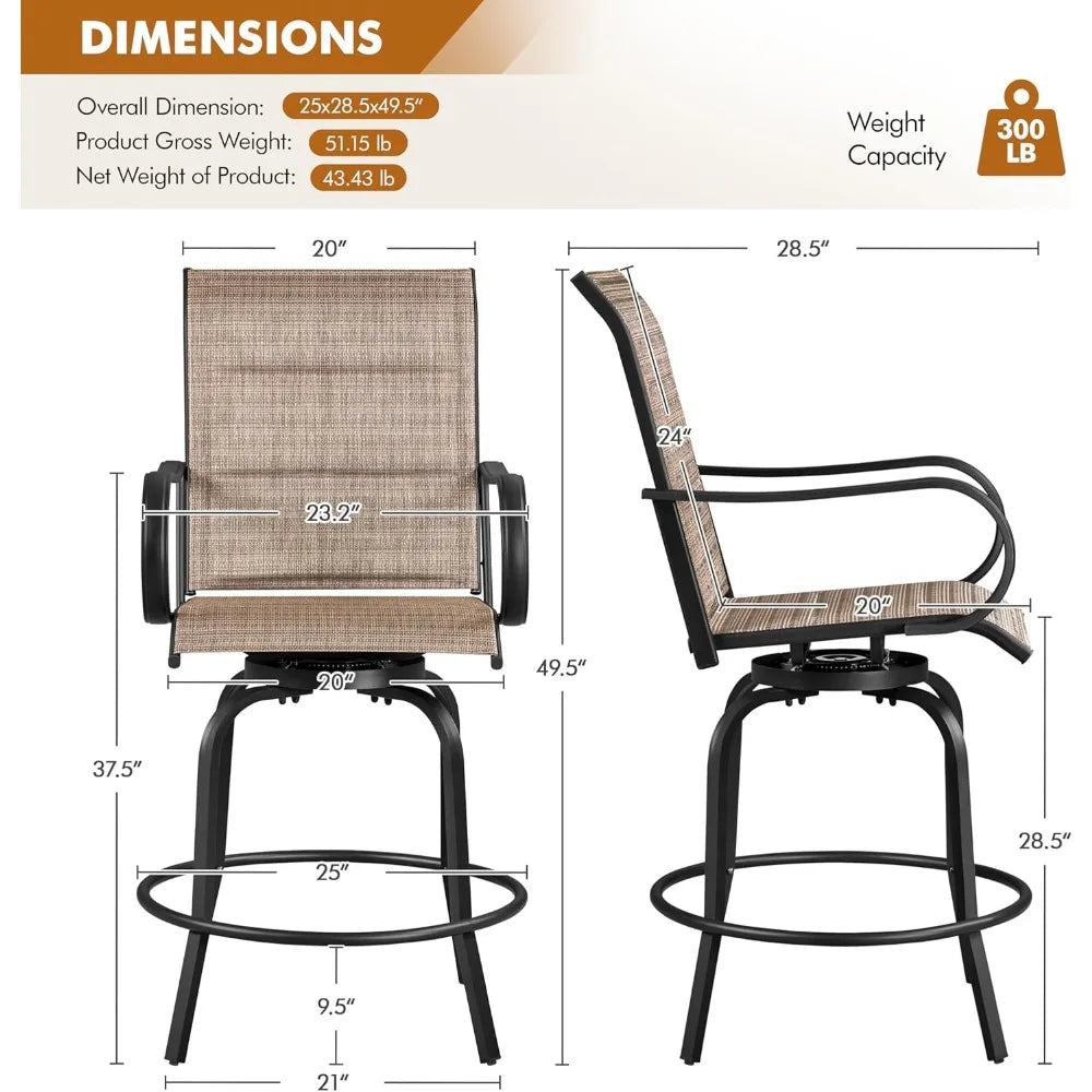 Ljustra 2 Piece Patio Swivel Bar Stools Outdoor Bistro Chairs High Back