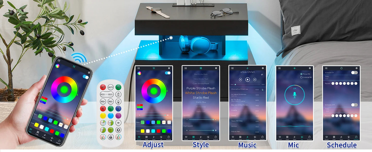 Nightstand with Wireless Charging USB Ports Modern Bedside Table Storage