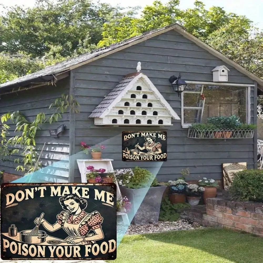 Vintage Don't Make Me Poison Your Food Metal Sign Funny Kitchen Decor