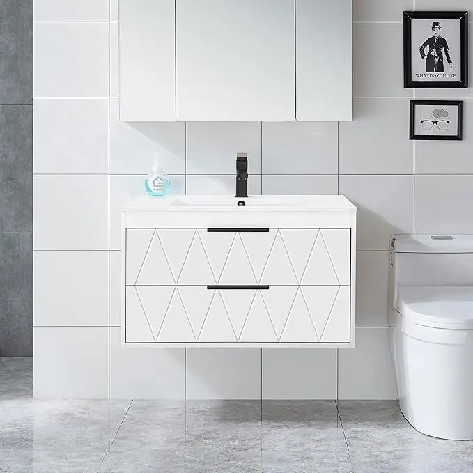 30 Inch Bathroom Vanity Cabinet Sink Combo Wall Mounted Floating Storage