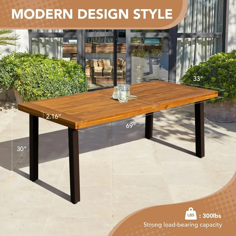 Ljustra Acacia Wood Dining Table 6-Person Indoor Outdoor Rustic Design