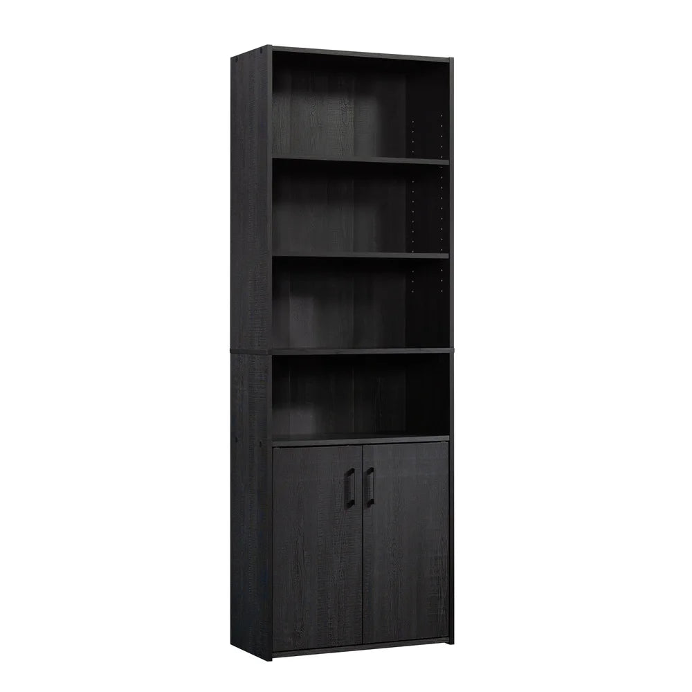 Traditional 5 Shelf Bookcase with Doors Adjustable Shelves Hidden Storage