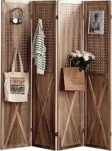 6 Panel Room Divider with Shelves Folding Privacy Screen Wood Decor