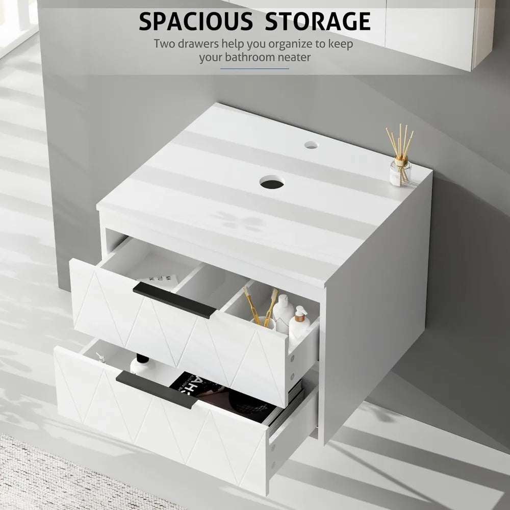 24 Inch Bathroom Vanity Wall Mounted Cabinet with Sink and Storage