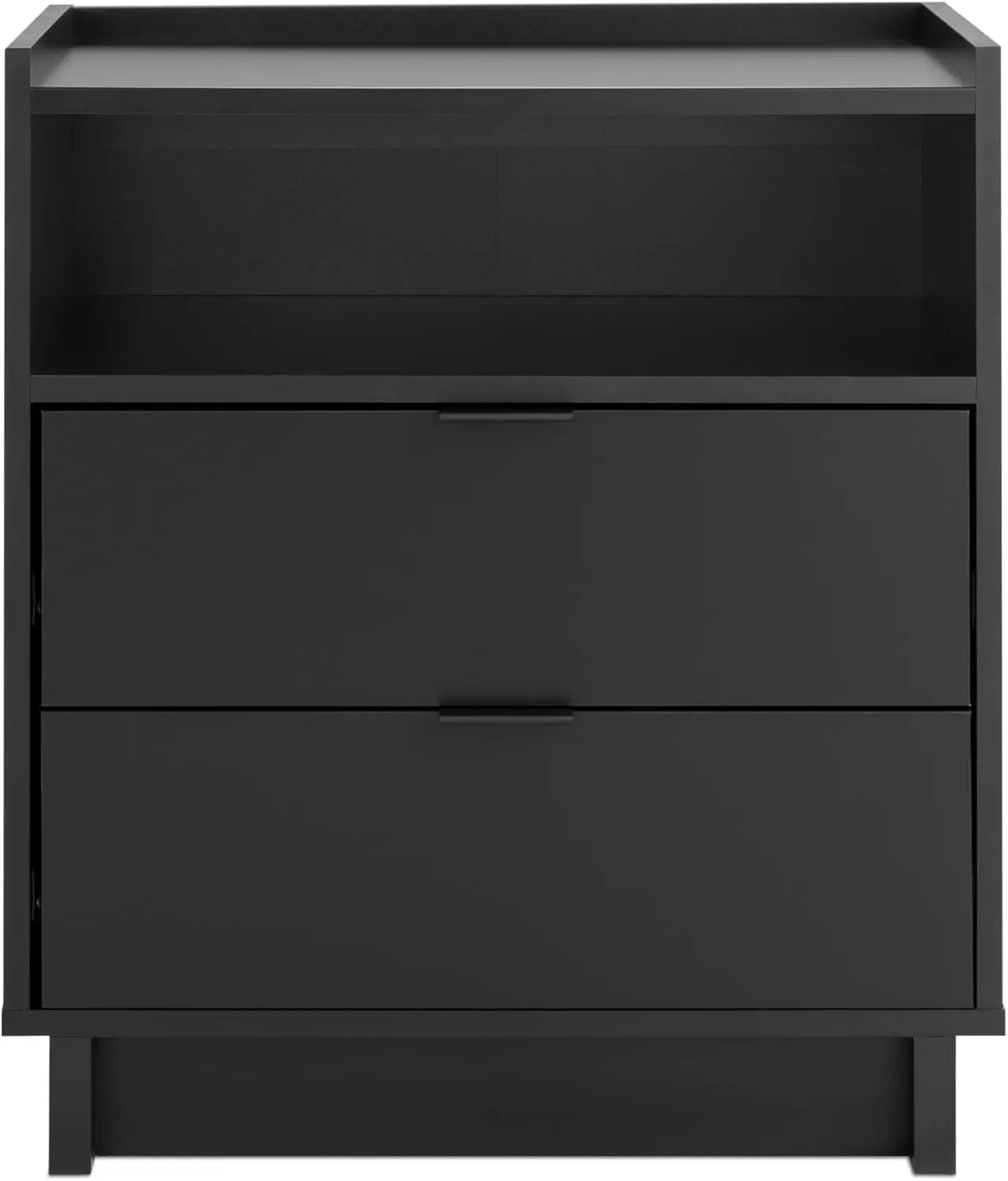 Simply Modern Nightstand Bedside Table with 2 Drawers and Open Shelf