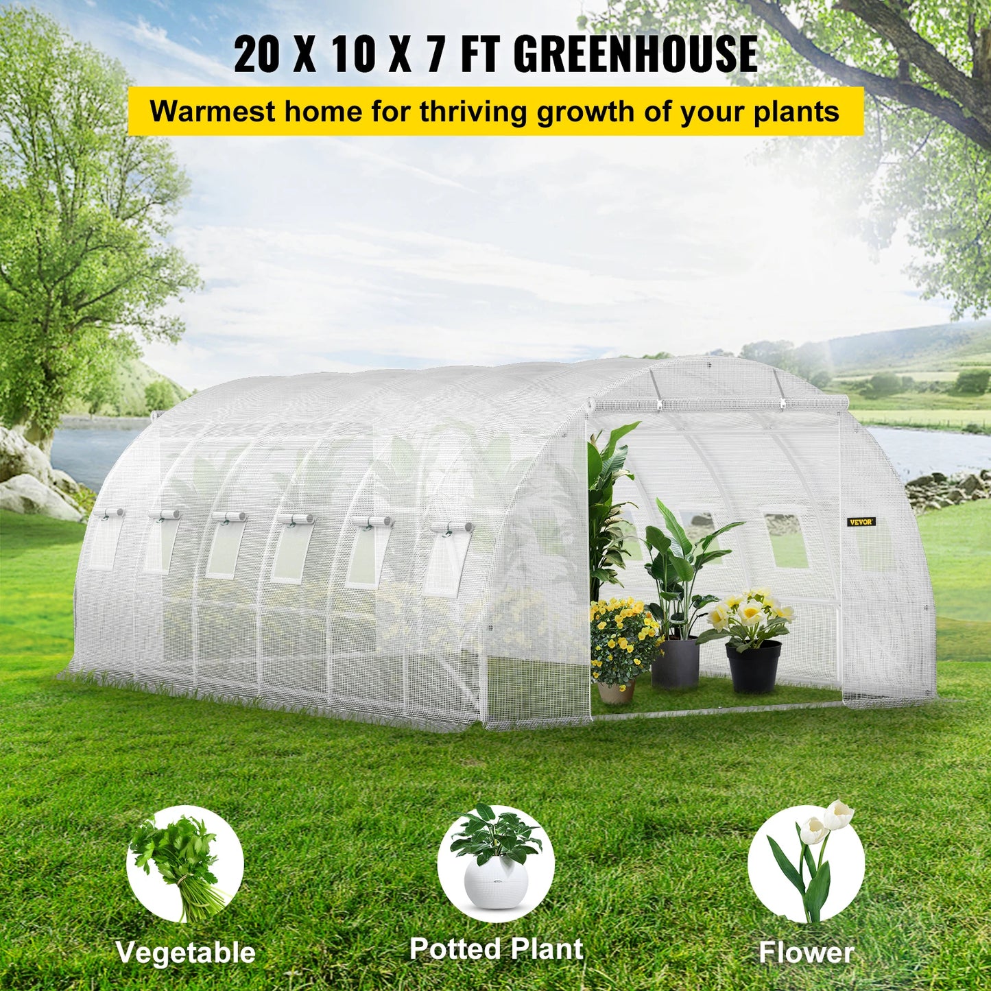 Ljustra Walk-in Tunnel Greenhouse 20x10x7 ft Portable with Zippered Doors
