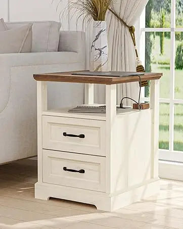Nightstand with Wireless Charging USB Ports Modern Bedside Table Storage