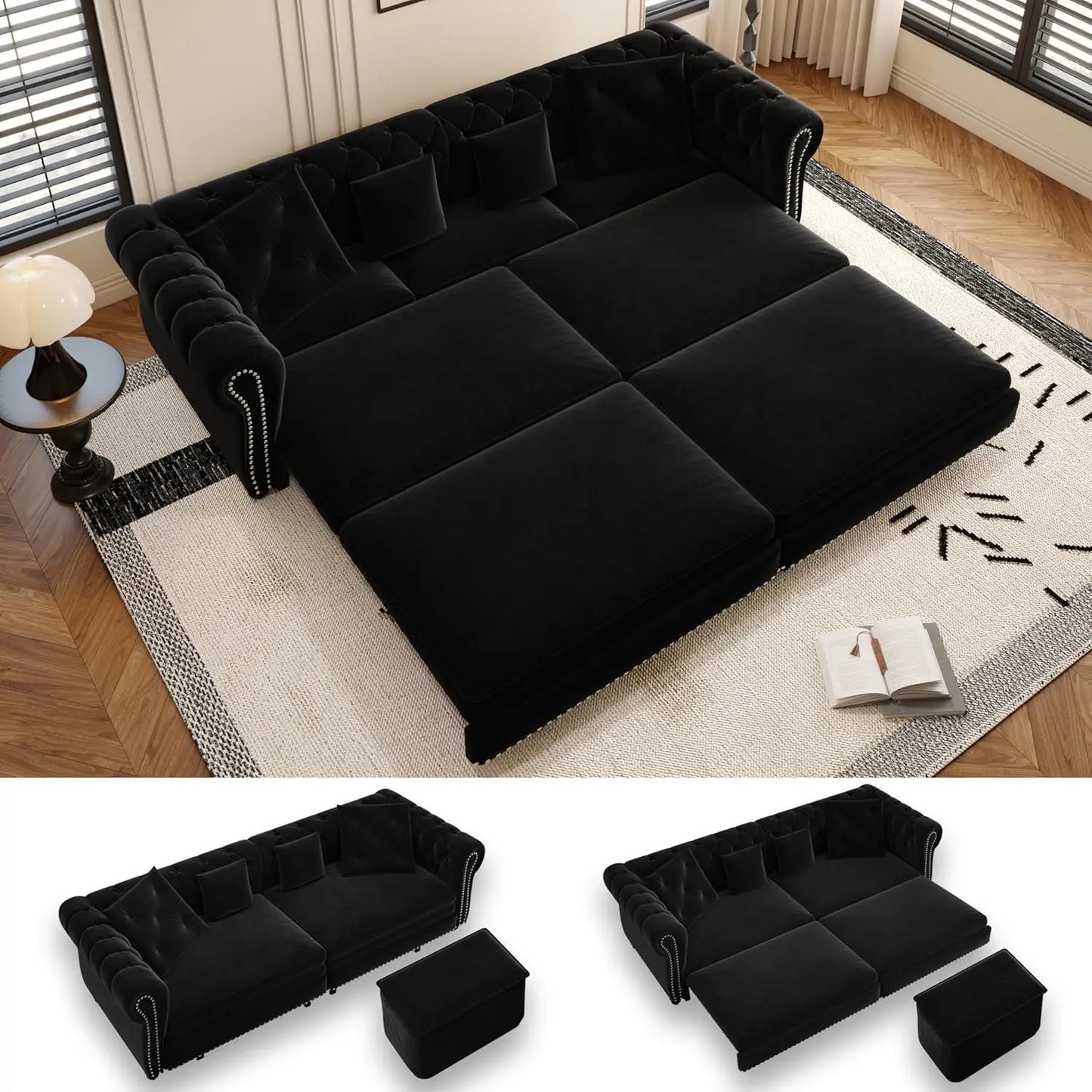 Ljustra 93 Inch King Pull Out Sofa Bed 3 in 1 Sleeper Couch