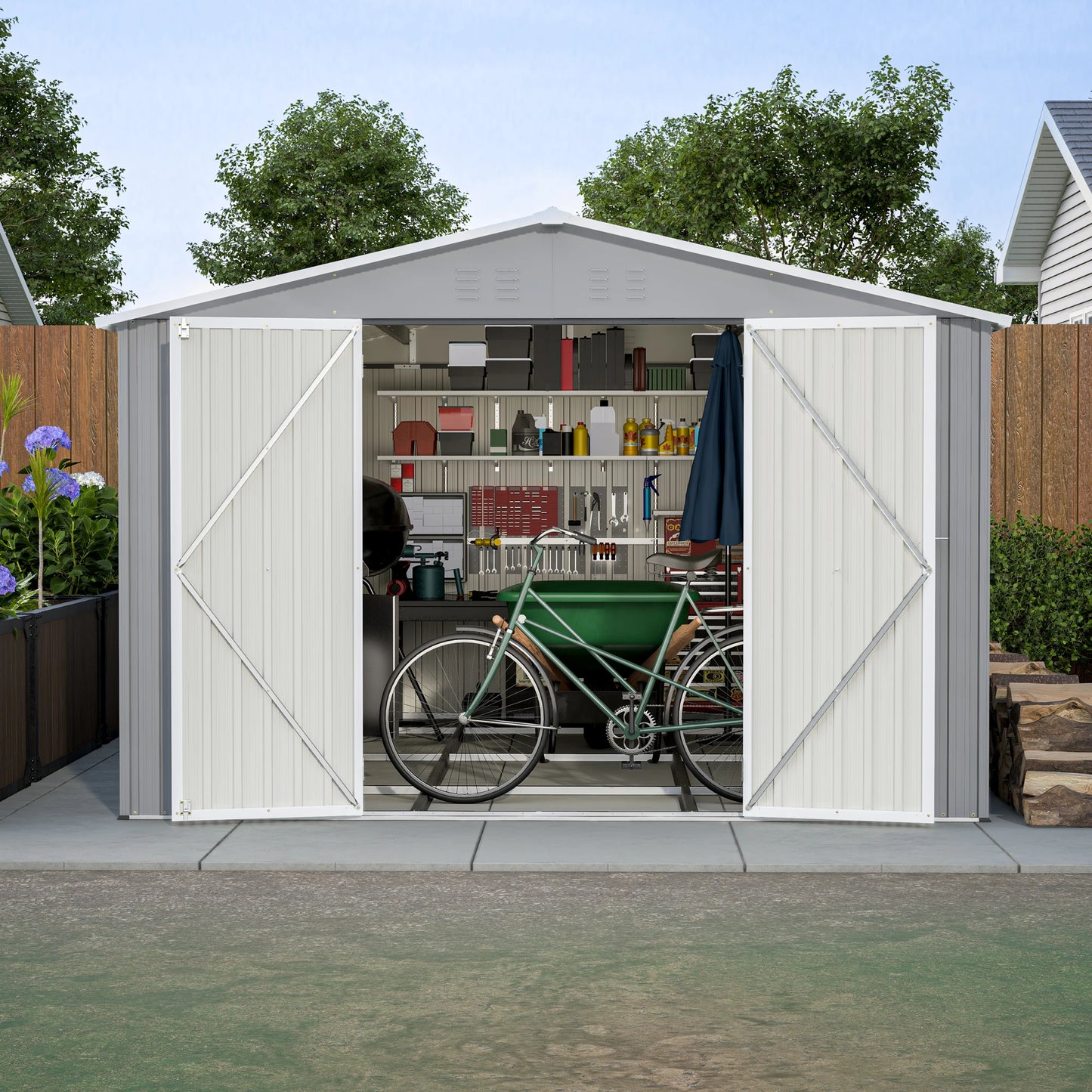 Ljustra 10x12 FT Metal Utility Tool Shed Garden Storage Waterproof