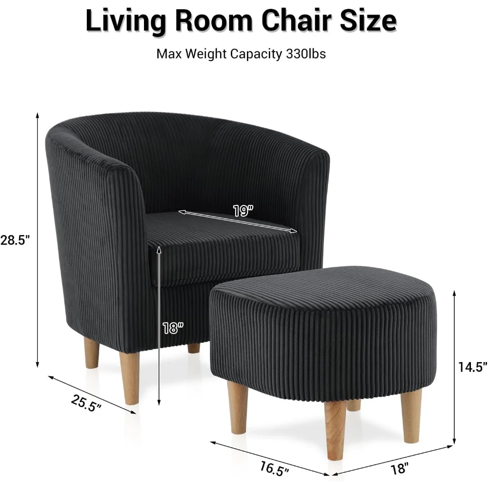 Accent Chair with Ottoman Mid Century Modern Barrel Comfy Living Room Chair