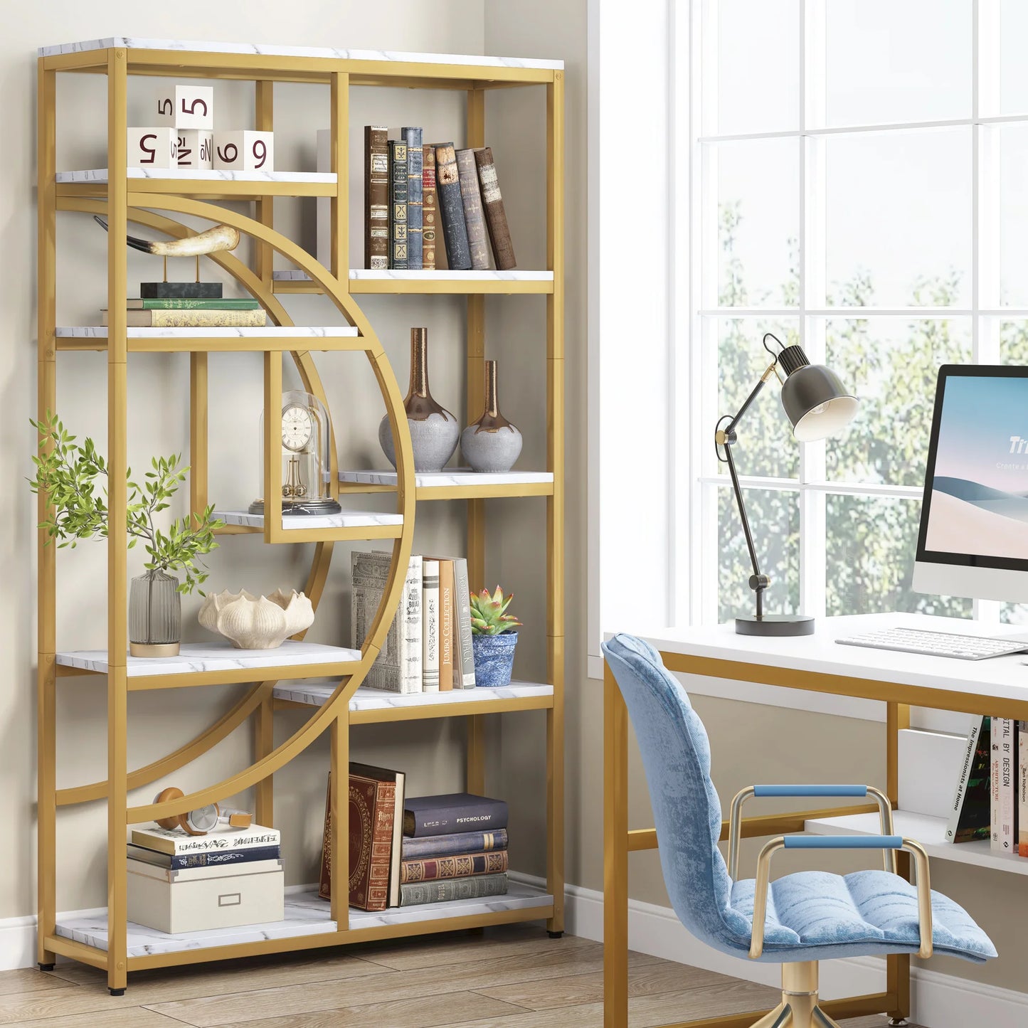 Tribesigns Gold 8-Shelf Etagere Bookcase Modern Display Shelf