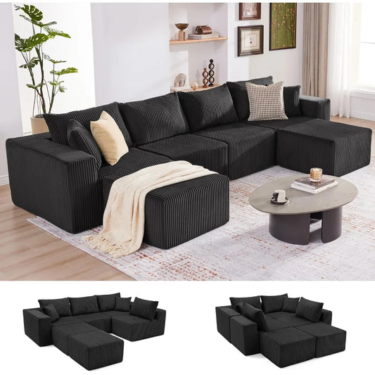 135” Modular Corduroy Cloud Sectional Sofa – Ljustra Dalfjord
