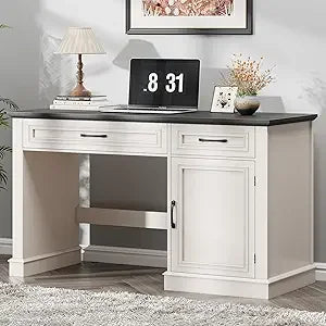 Rustic Farmhouse Executive Desk with Storage and Charging Station