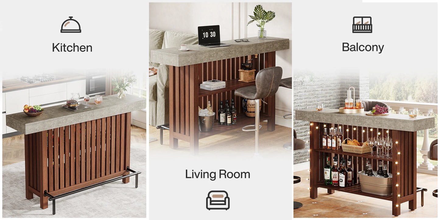 Ljustra 63 Inch Large Home Bar Unit Modern Coffee Bar Cabinet with Footrest