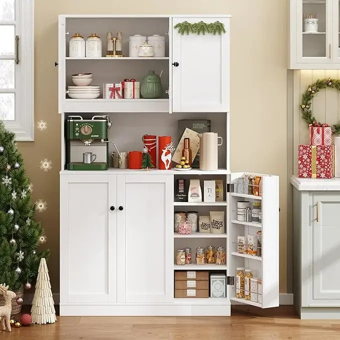 71 Inch Tall Kitchen Pantry Storage Cabinet with Microwave Stand